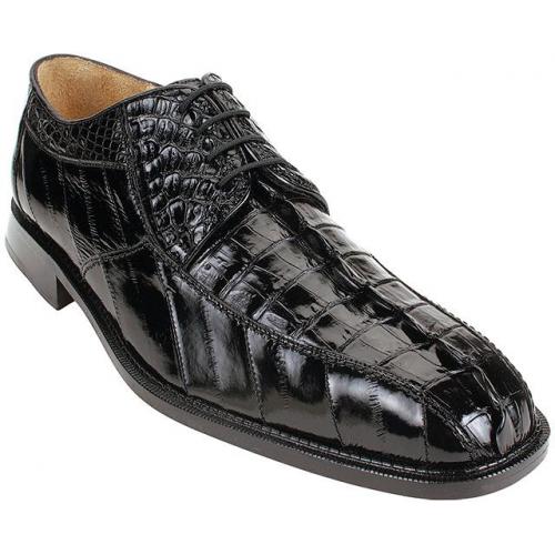 Belvedere "Bruno" Black Genuine Hornback Crocodile/Eel Shoes